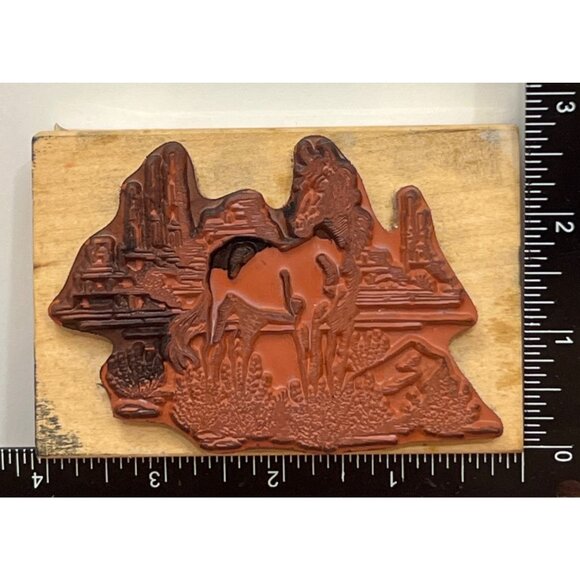 1997 EMBOSSING ARTS CO 135-J DESERT MUSTANG WOOD MOUNTED RUBBER STAMP HORSE - Picture 3 of 6